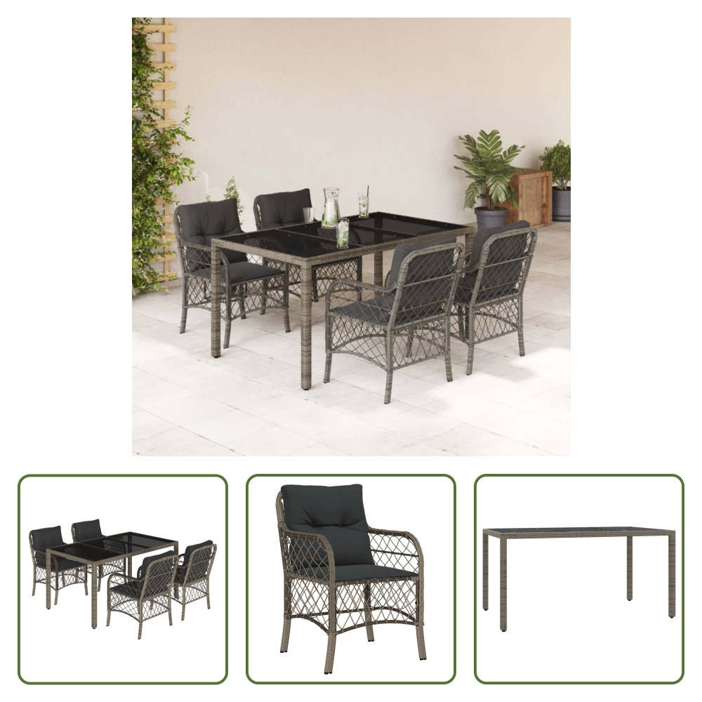 The Living Store 5-dielny záhradný jedálenský set s vankúšmi sivý polyratan