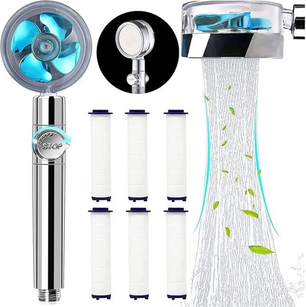 SWAREY Duschkopf, Hochdruck Duschkop, Propeller Duschkopf Mit Filter, 360° Drehbarer Shower Head, Wassersparend Brausekopf, Mit 6 Shower Filter, mit Ein/Aus-Schalter SWAREY Duschkopf Hochdruck Duschkop Duschköpfe & -brausen