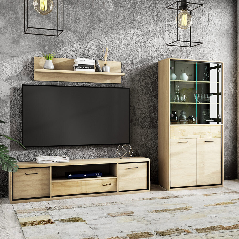 Lomadox Wohnwand 3-teilig modern in Eiche MEGARA-161 LA161-MEGARA-161-SET3