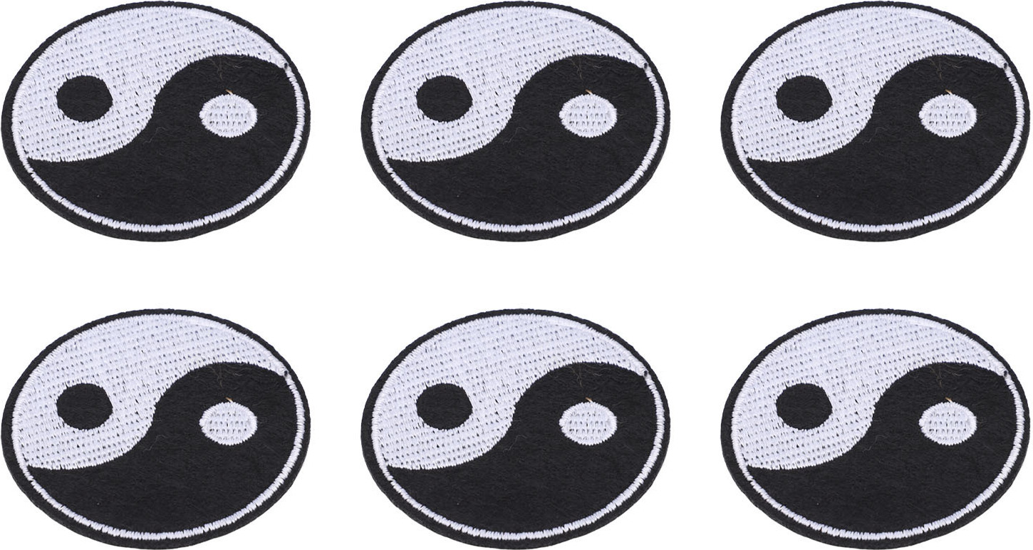 Gistuch 6er Set Yin Yang Patches, DIY Stoffflicken für Kleidung und Accessoires, bestickte Baumwollaufnäher zum Nähen, Tai Chi Muster