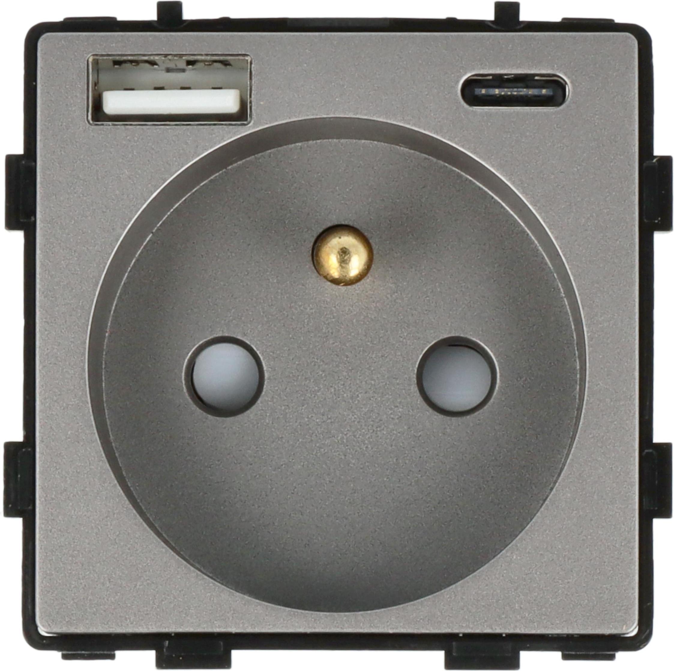 Smart Home Steckdosenmodul mit USB-Schnellladegerät AC 230V einzeln grau 20W 4A