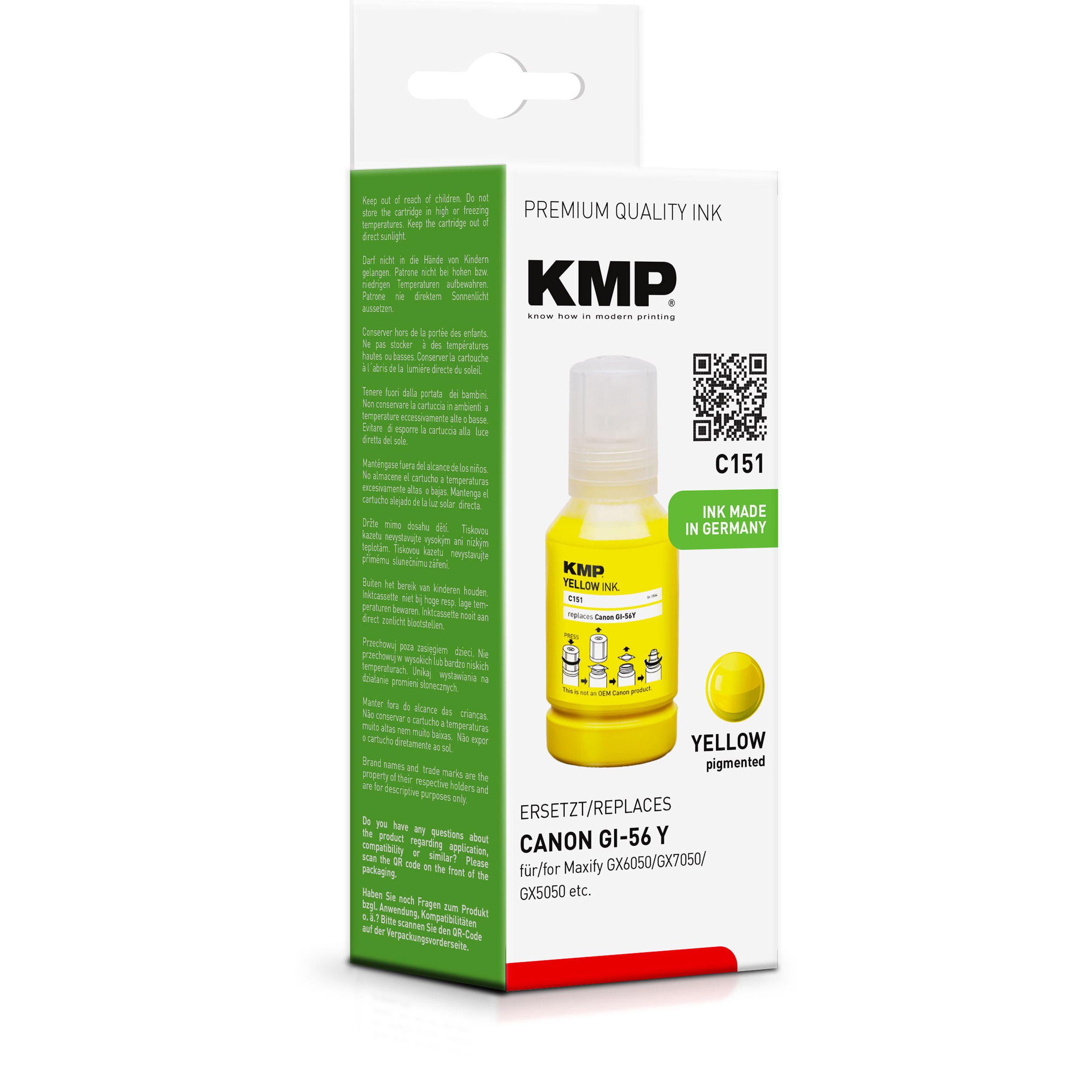 KMP Nachfülltinte Passend Für Canon GI56Y Yellow – Für Maxify GX Serie, 135 Ml, Kompatibel