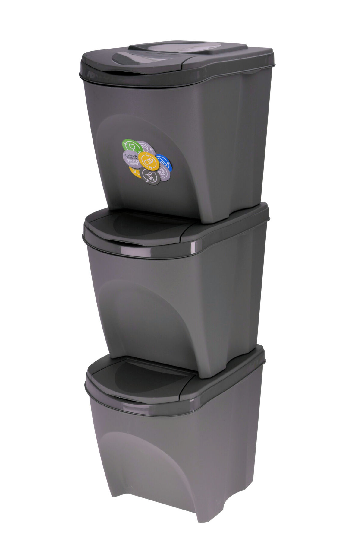 Set mit 3 Abfallbehältern mit Klappdeckel 25 l Branq Mülleimer Mülltrennung 