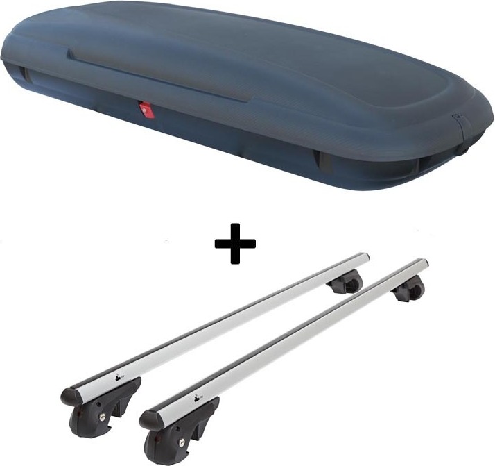 Dachbox VDPCA480 480Ltr carbonlook + Alu Relingträger VDP004XL kompatibel mit für Peugeot Partner ab 08 VDP004-135_partnerCA480