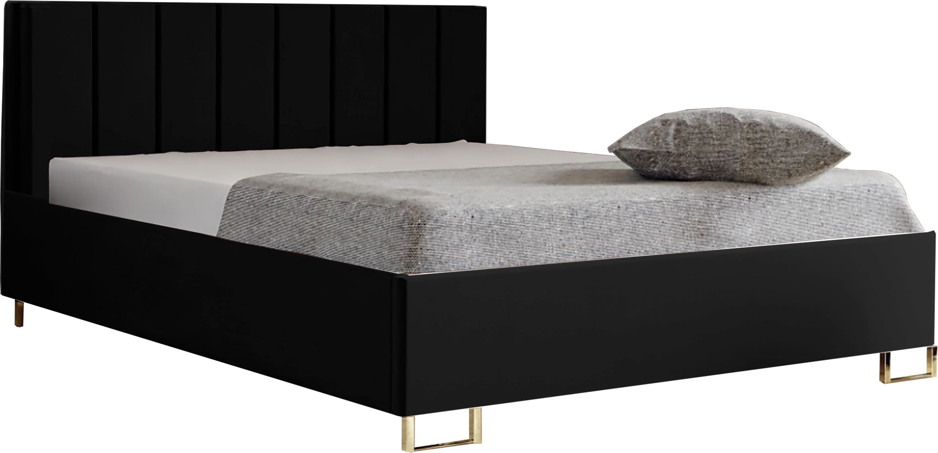 Schlafzimmer-Polsterbett MALIBU, Gepolstertem Kopfteil, Hochwertiger MONOLITH Polsterstoff, Bettkasten mit Gasdruckfeder, Komfortable Betthöhe 39 cm, 180x200 cm Schwarz