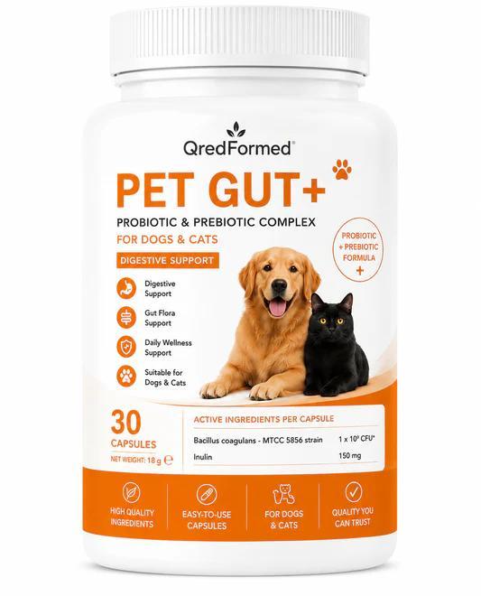 ZIMETER PET GUT+ - Probiotischer & Präbiotischer Komplex für Hunde & Katzen - 30 Kapseln