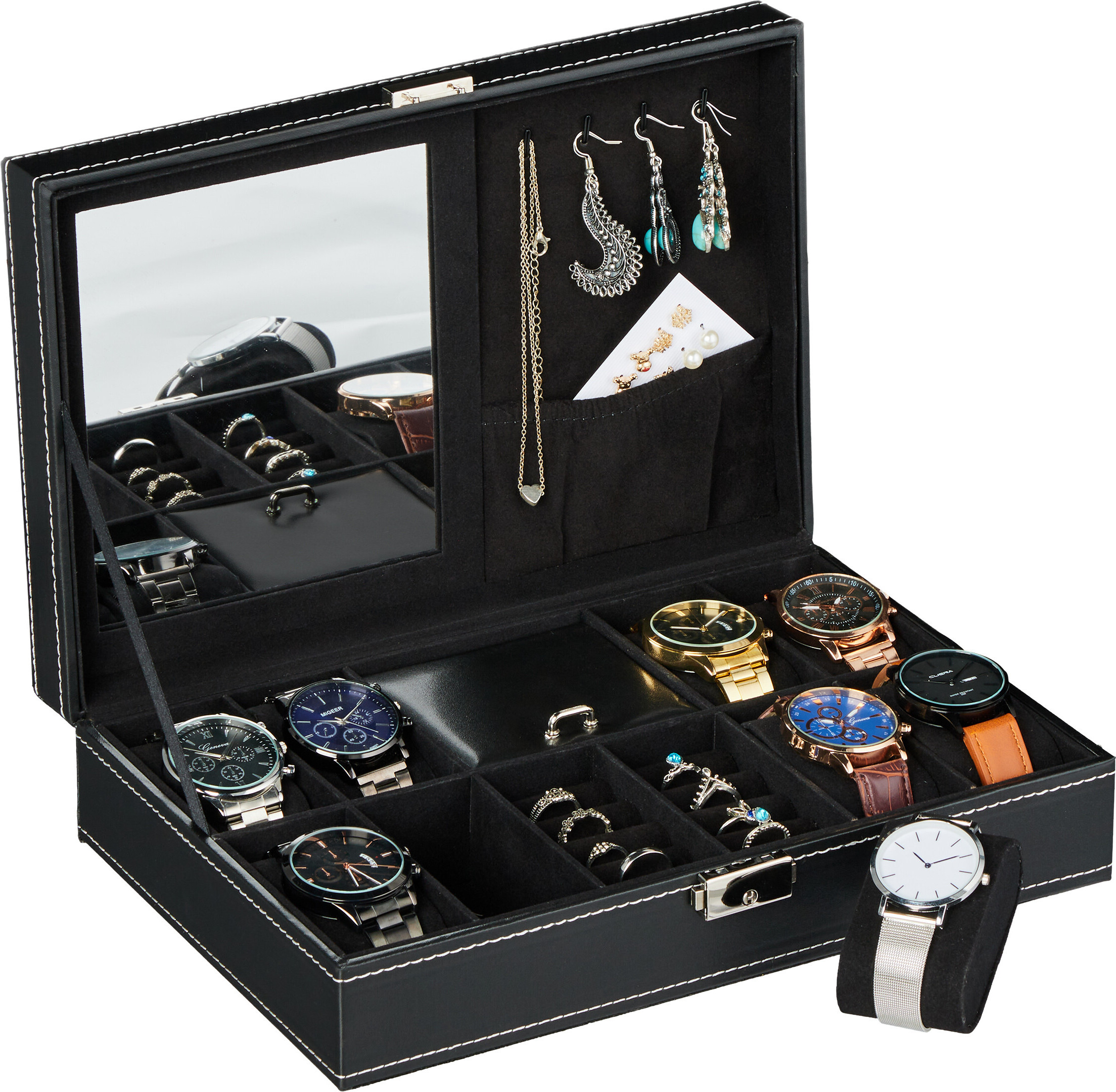 relaxdays Schwarze Uhrenbox für Uhren Uhrenboxen