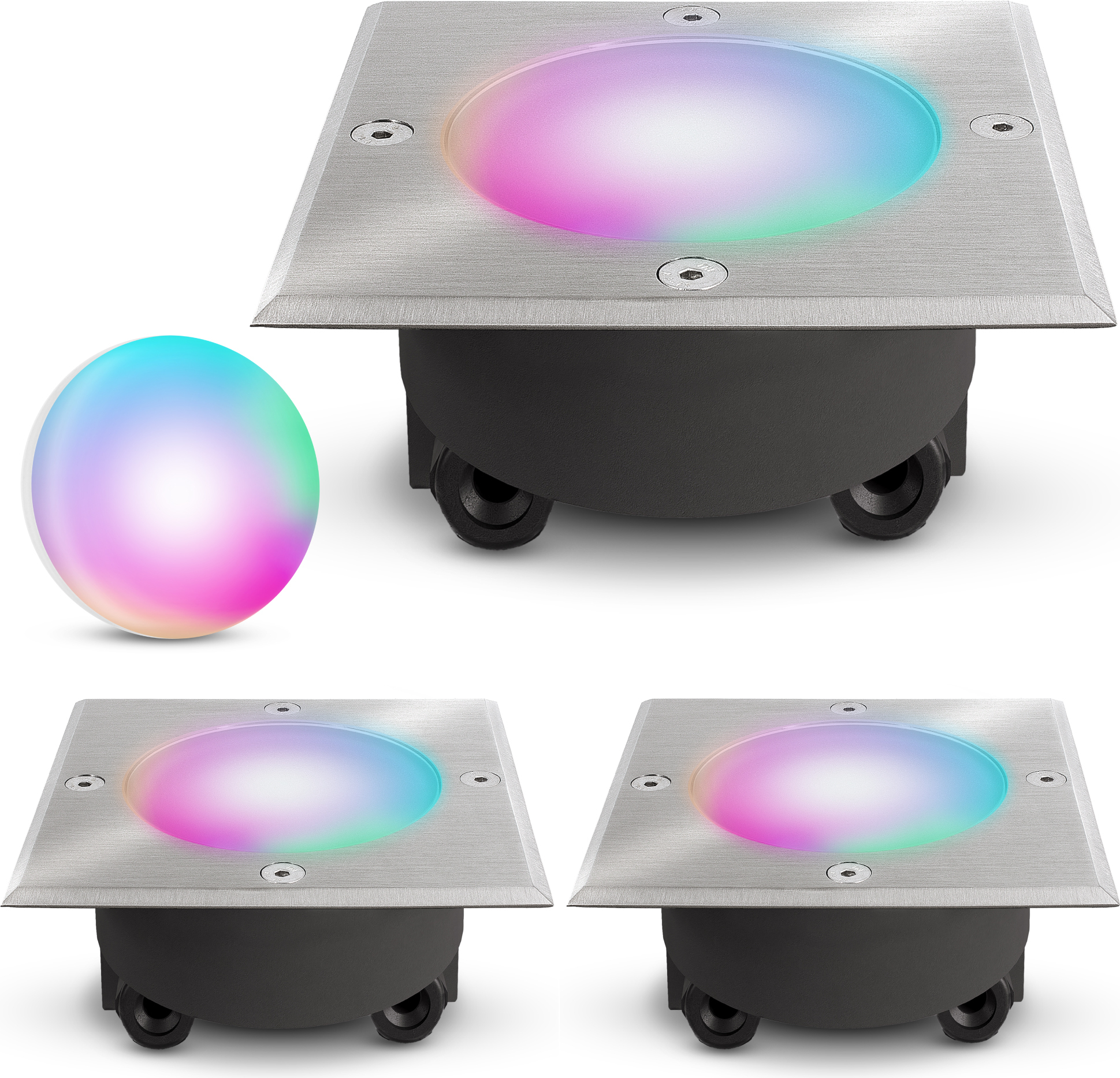 SSC-LUXon 3er Set VIROK Bodeneinbaustrahler Aussen flach LED mit Smart Lampe WLAN RGB - Bodenstrahler befahrbar kompatibel mit Alexa, Siri & Google SSC-5385