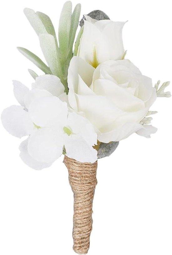 OEM Boutonniere mit weißen Rosen für feierliche Anlässe mit Clip-on-Schließe. 2026