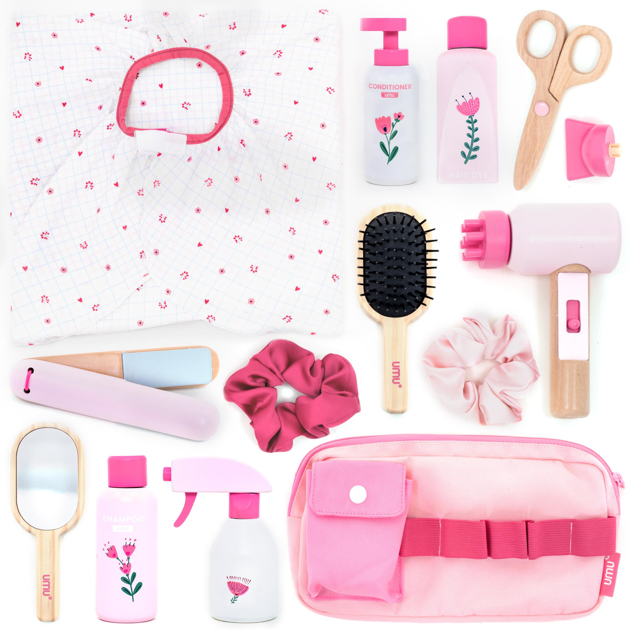 UMU® Kinderfrisierset Little Woman aus Holz 17-teilig - Friseurkoffer für Kinder ab 2, 3, 4, 5 Jahren #1364
