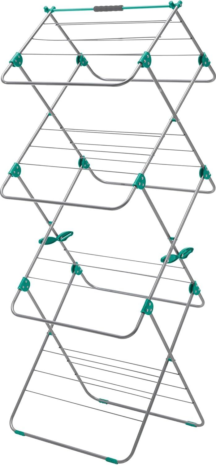 Markenlos 3-lagiger Innenwäschetrockner 15 m Trockenfläche - metallic aqua - für drinnen - 5 x 41 x 100 cm