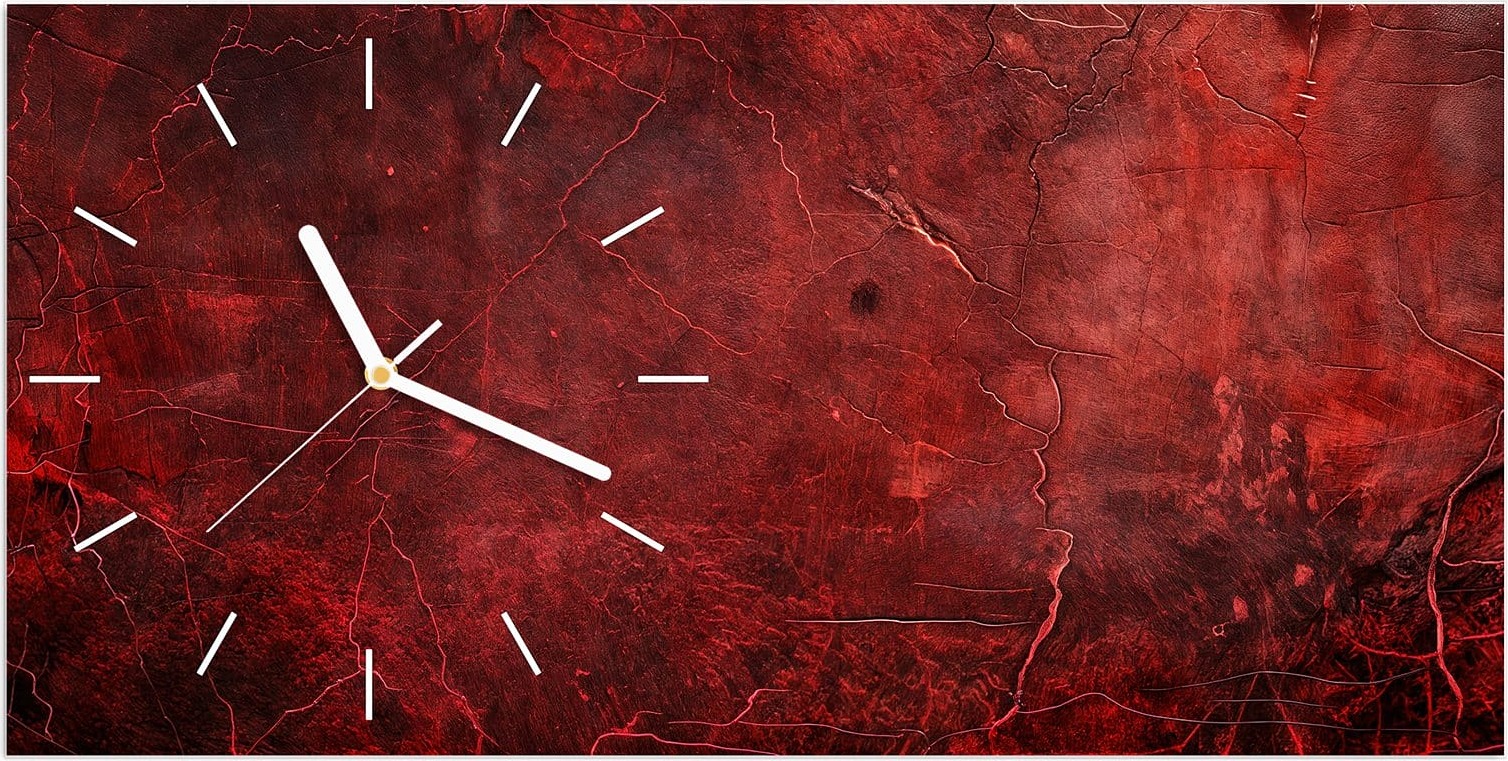 Primedeco Wanduhr aus Glas mit Motiv Rote Struktur- 60 x 30 cm - inkl. Aufhängesystem