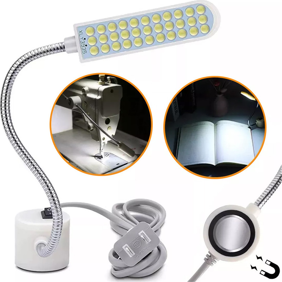Lixada Aoresac Naehmaschinenleuchte, LED-Beleuchtung (30 LEDs), 2 Watt, fuer Werkbank, Drehmaschine, Bohrmaschine, Tageslichtweiss, flexible Schwanenhalsarm-Arbeitslampe mit magnetischem Montagesockel, weiss