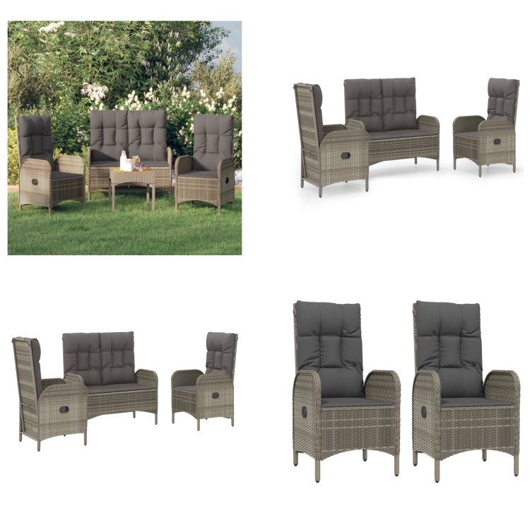 vidaXL 3 ks záhradný jedálenský set s vankúšmi sivý polyratan - Záhradný jedálenský set - Záhradné jedálenské sety - Jedálenský set - Jedálenský set terasa