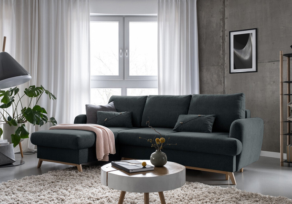 Ecksofa Scandic Lagom mit Bettfunktion MAS-418 Dunkelgrau Ausrichtung Links