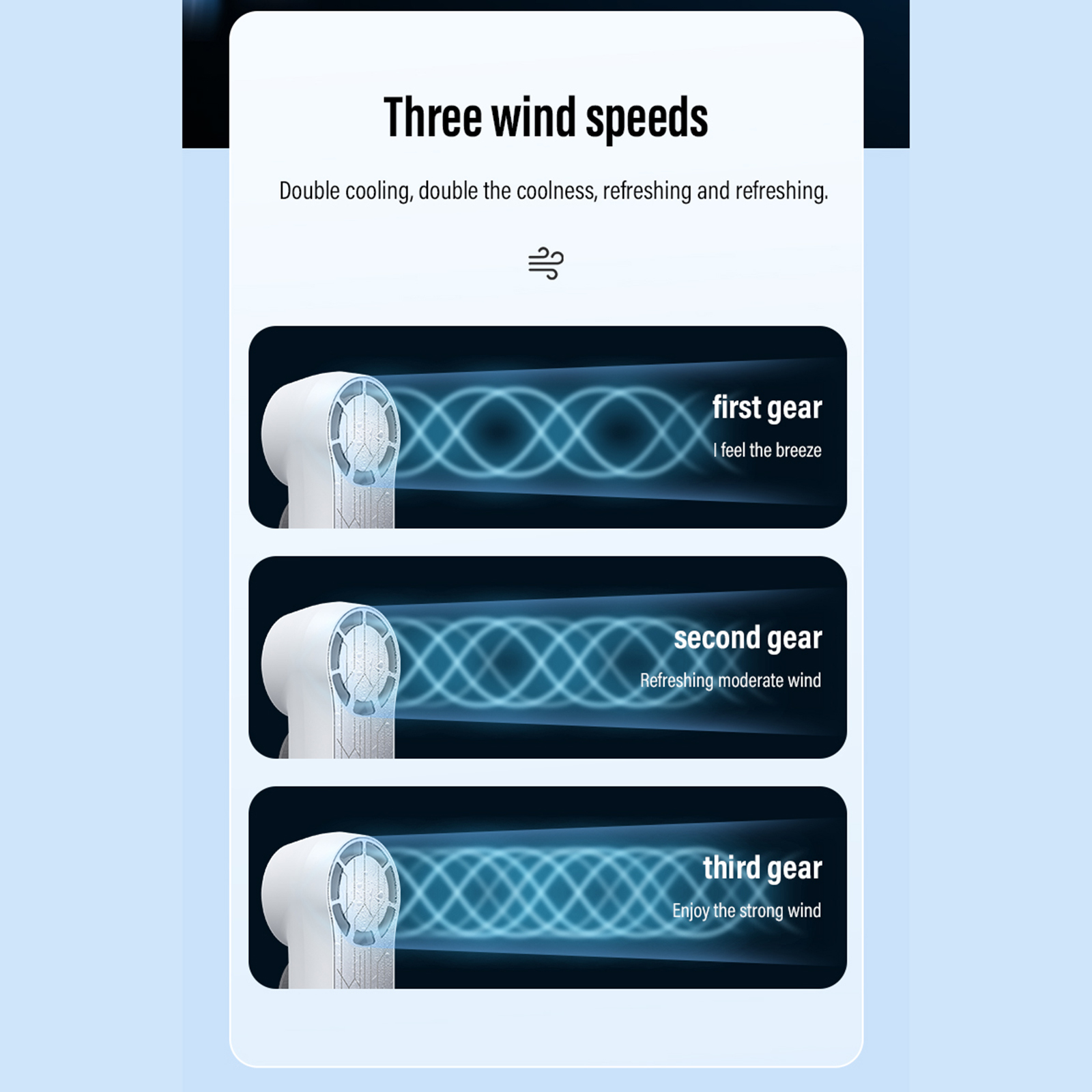 Lixada K19 Handventilator mit Eissensor, 3 Geschwindigkeiten, Windgeschwindigkeit, weiss