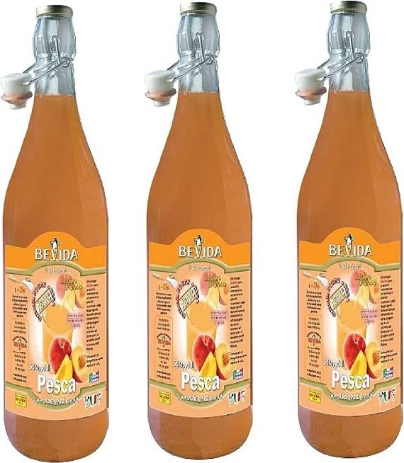 Sciroppi 3x Bevida Sciroppo di Pesca Pfirsichsirup Sirup Glasflasche 1Lt Ideal für Getränke, Eis und Matsch M1-Y6IC-W0GX