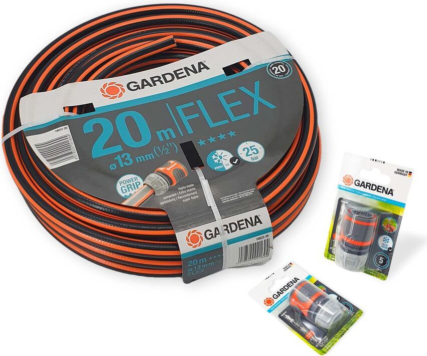 Gartenschlauch Set - Gardena Flex Schlauch (1/2') 20m inkl. 2x Schlauchverbinder