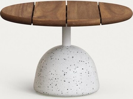 Natur24 Couchtisch Saura 43 x 43 x 35 cm Akazie Terrazzo Walnussfinish Weiß J0300103MM41