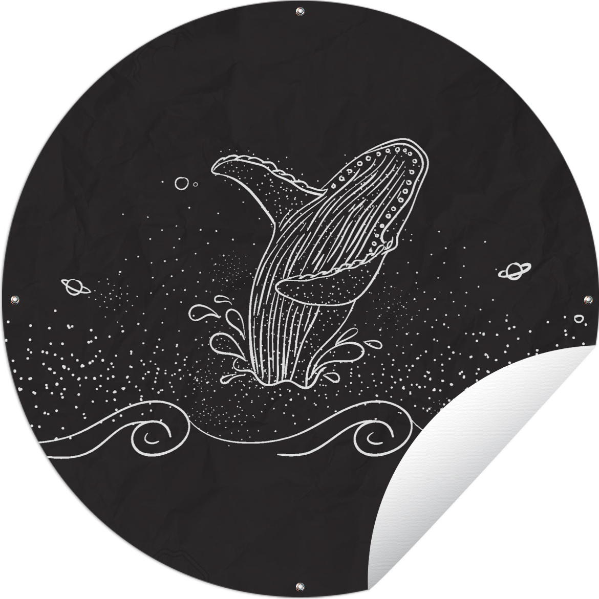 MuchoWow® Gartenposter Outdoor-Poster Rund Schwarz-weiße Illustration eines Wals Ø 60 cm Gartendeko Rundes Poster draußen 144|455138977