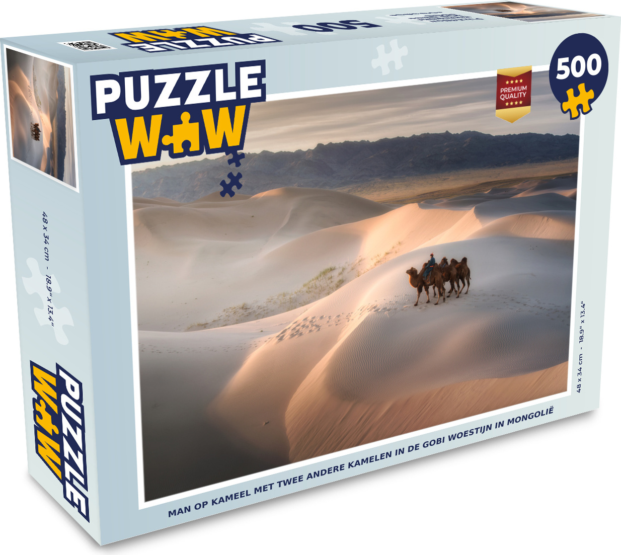 MuchoWow® Puzzle 500 Teile Mann auf Kamel mit zwei anderen Kamelen in der Wüste Gobi, Mongolei - 500 Teile - Kinder - Selberbauen - Puzzlespiele 137|69308140
