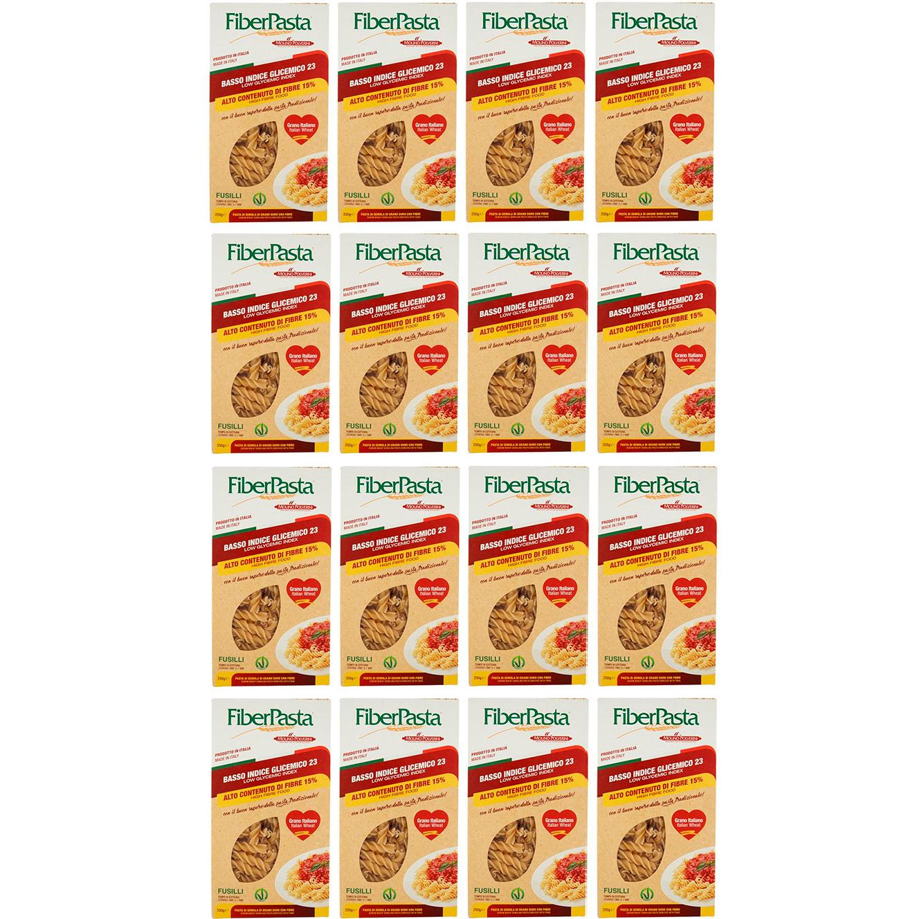 16x FiberPasta Fusilli Hartweizengrieß Pasta mit 15% Ballaststoffen,niedriger glykämischer Index,100% Italienischer Weizen 250g 16xFiberPastaFusilli250g