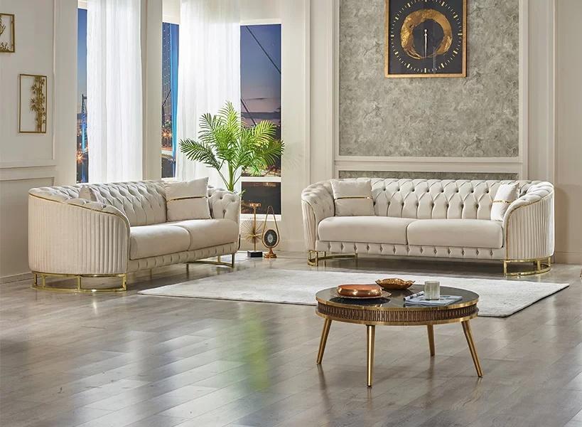 Wohnzimmer Sofa Dreisitzer Couch 2x Sofas Chesterfield Weiß Polstermöbel