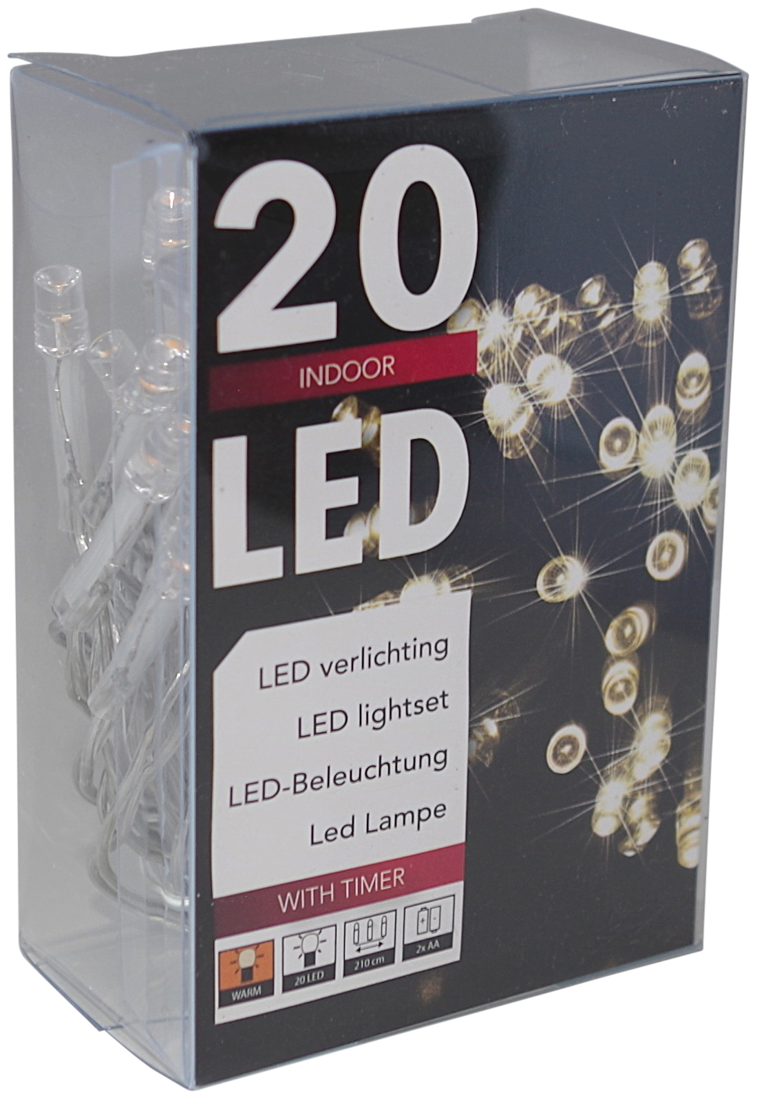 Timer LED-Lichterkette 20 LEDs warmweiß Batteriebetrieb Silberdraht 