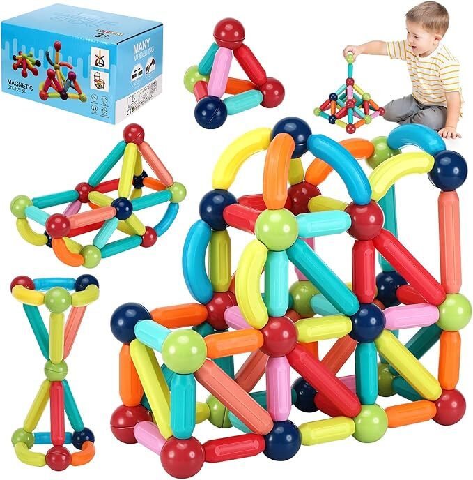 Akhan Magnetische und Stangen, 88 Teile Magnetische Bausteine, pädagogisches Magnet Spielzeug Kinder, Magnetbaustäbchen-Set, Magnete bausteine Magnetic
