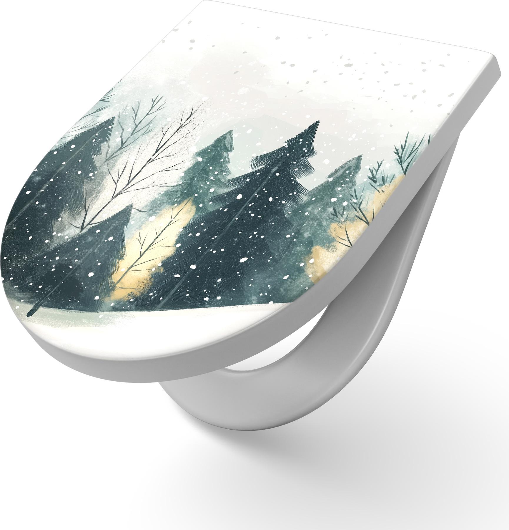 DEQORI WC-Sitz Duroplast 36,4x45,4 cm 'Winterruhe im Tannenwald' Toilettensitz WC-Brille TS-36-45-SC-W-5466-UV