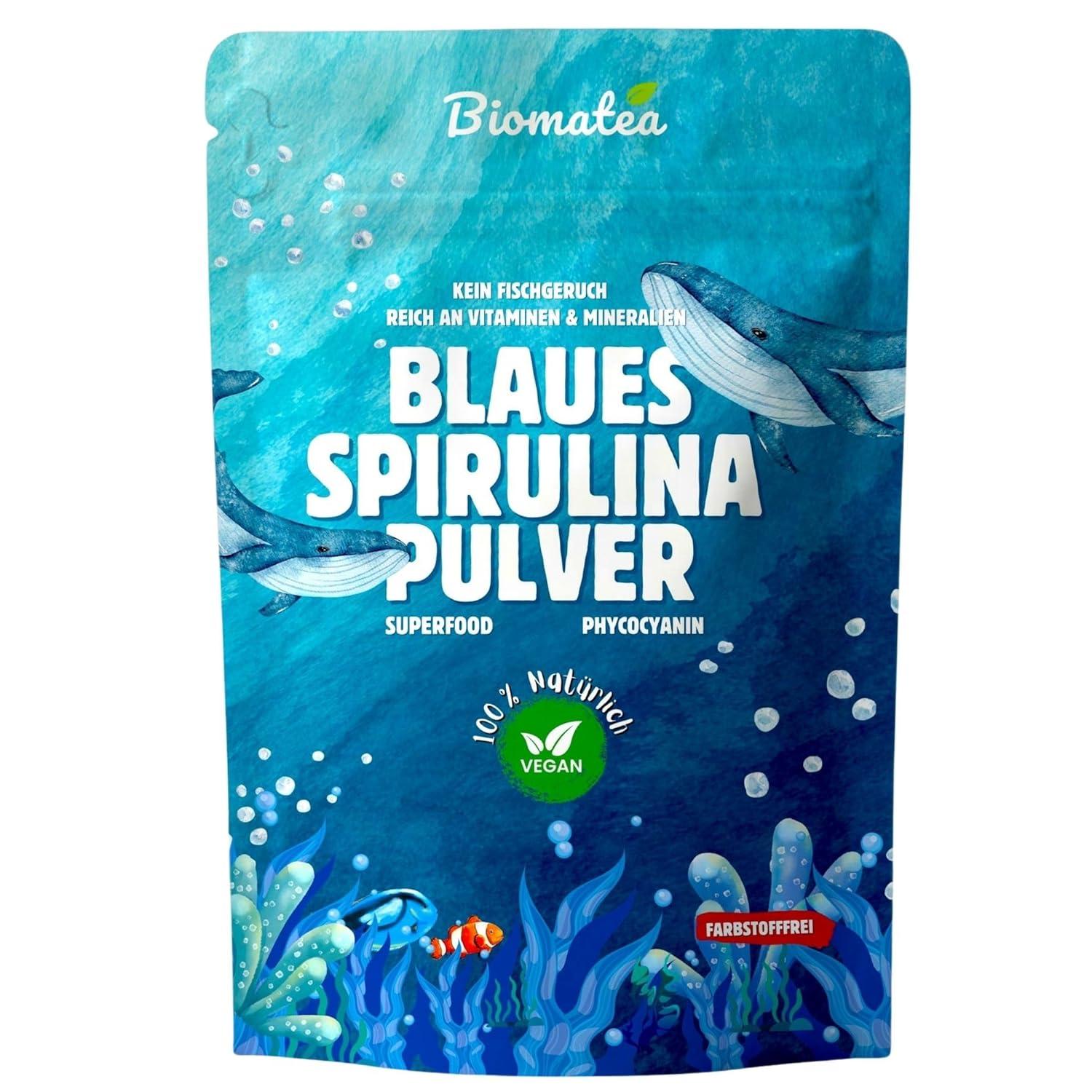 Biomatea Blue Spirulina Pulver 30g – Reines Phycocyanin E25 Extrakt, veganes natürliches Farbpulver