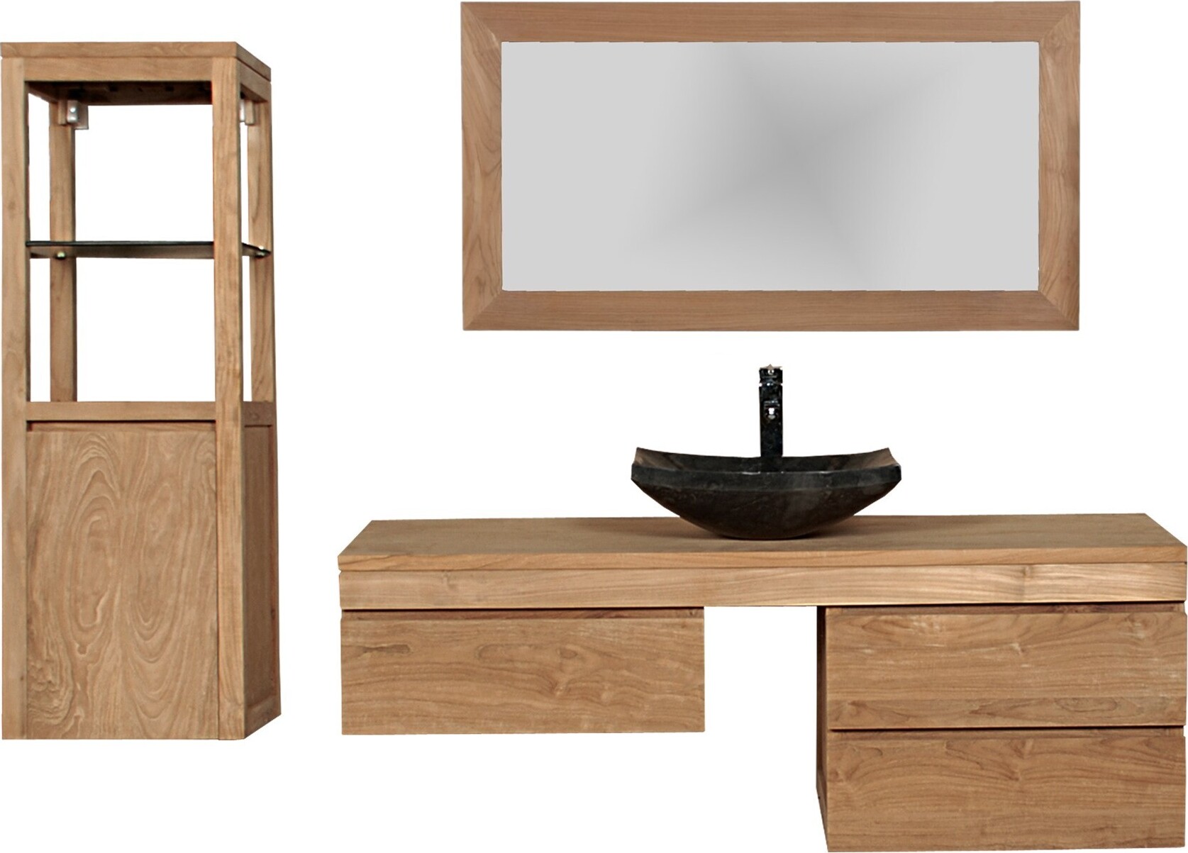 Teako Design Badmöbel Set MARK | Teakholz | langlebig & feuchtigkeitsresistent (90 x 90 cm) BS-MB16-97