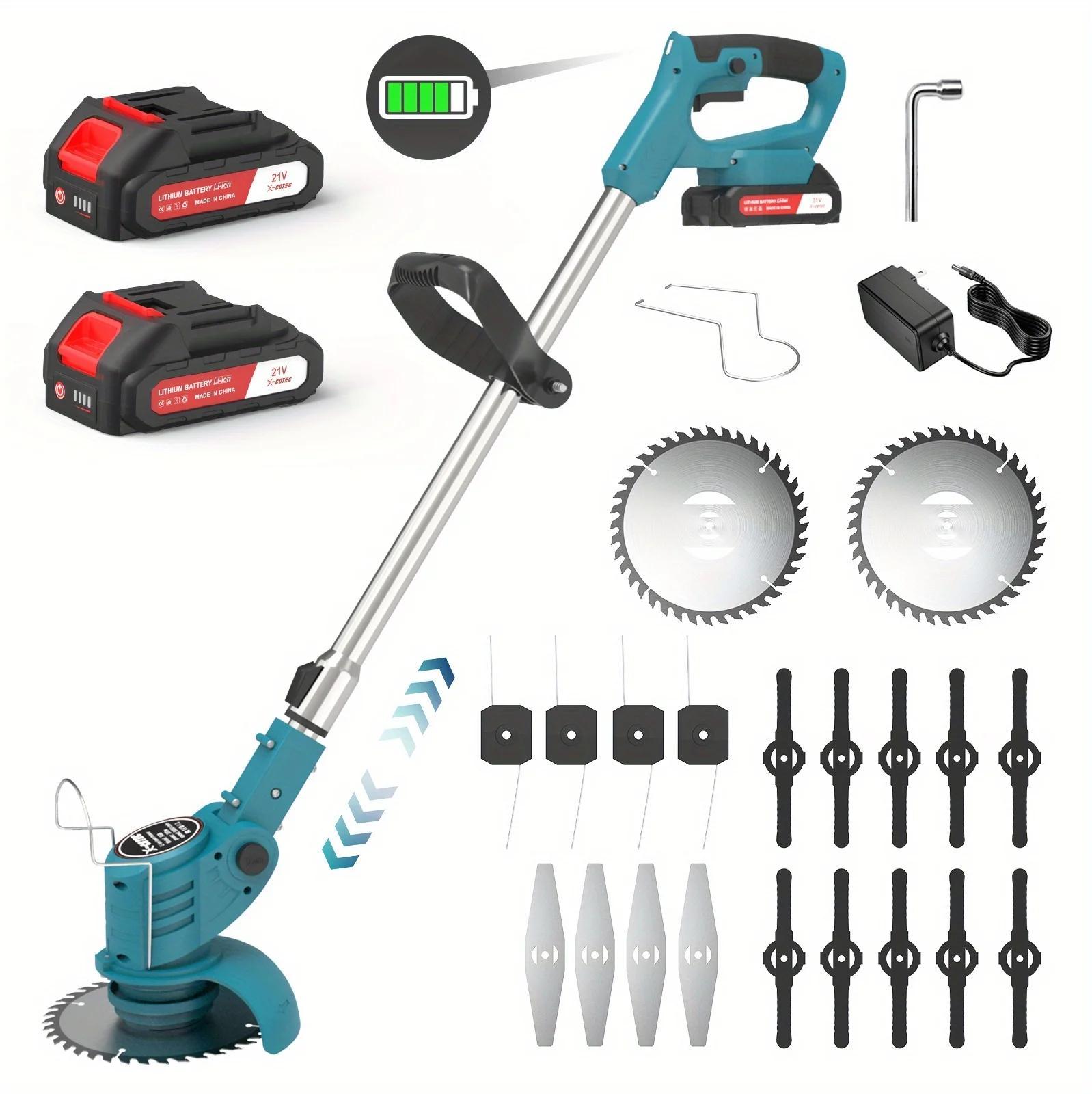 StarTech Akku Rasentrimmer - 21V 800W bürstenloser Freischneider - Inkl. Akku - 90° drehbarer Schneidkopf - 4 Klingenarten - Für Rasen und Garten - Blau