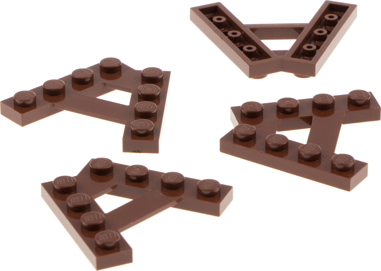 4x Lego klinová stavebná doska upravená 1x4 červeno-hnedá diagonálna v tvare A 6084573 15706