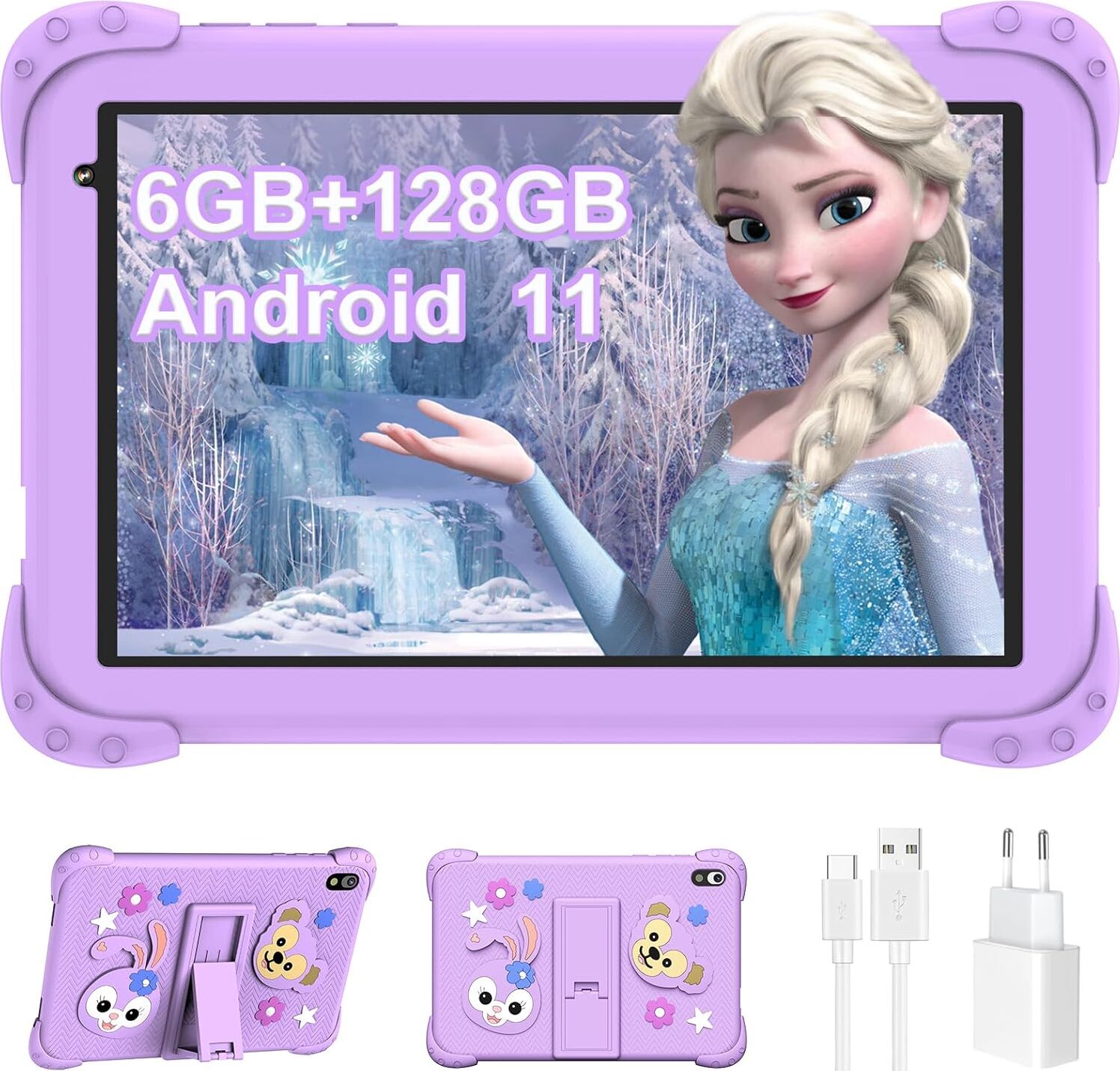 YUMBOT 8 Zoll Kindertablet 128 GB Android 11 Kinder Kindersicherung 6 RAM TF256GB Kinder 1280 x 800HD 4000 mAh WiFi ab 3 4 5 7 Jahren Schutzfunktion