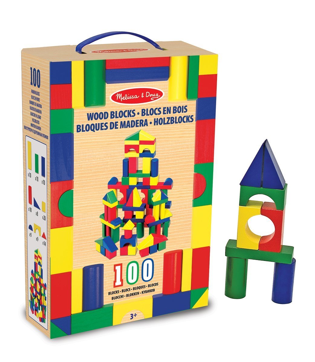 Melissa & Doug Holzbauklötze Set - 100 Klötze in 4 Farben und 9 Formen 10481