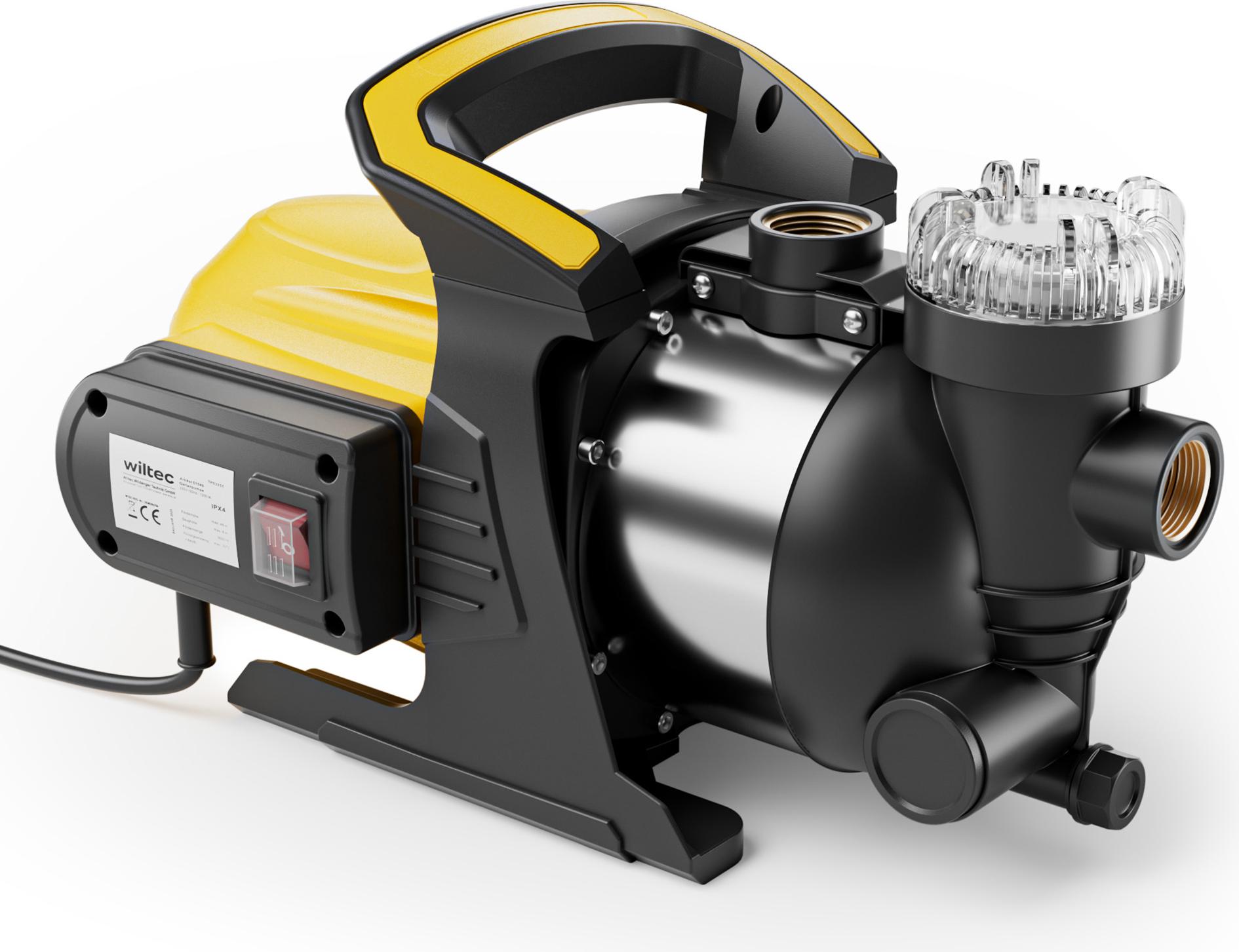 Záhradné čerpadlo Wiltec 1200 W s telesom čerpadla z nehrdzavejúcej ocele 3800 l/h, vodné čerpadlo s predfiltrom, zavlažovacie čerpadlo s rukoväťou na prenášanie pre záhradné jazierka, sudy na dážď, studne a cisterny