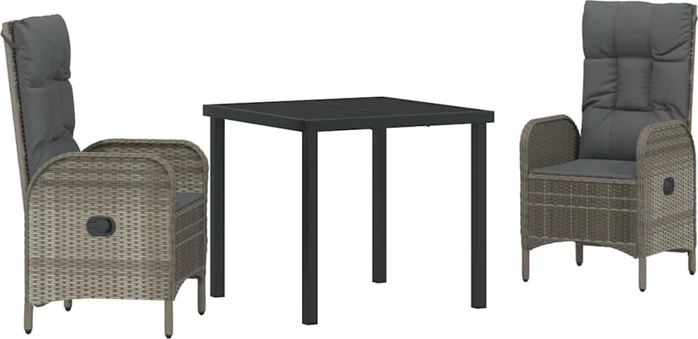 Garten Essgruppe mit Kissen 3 pcs Grau Poly-Rattan