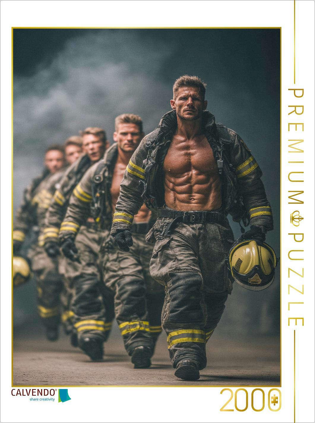 CALVENDO Puzzle Heißer Einsatz - durchtrainierte Feuerwehrmänner mit nacktem Oberkörper | 2000 Teile Lege-Größe 90x67cm Foto-Puzzle für glückliche Stunden