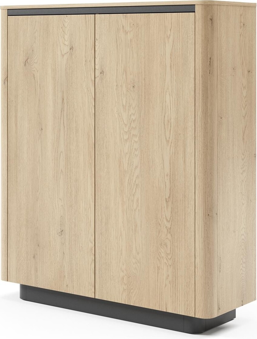 BETTSO Hohe zweitürige Kommode TAMPA Eiche cremona + schwarz für minimalistische Innenräume