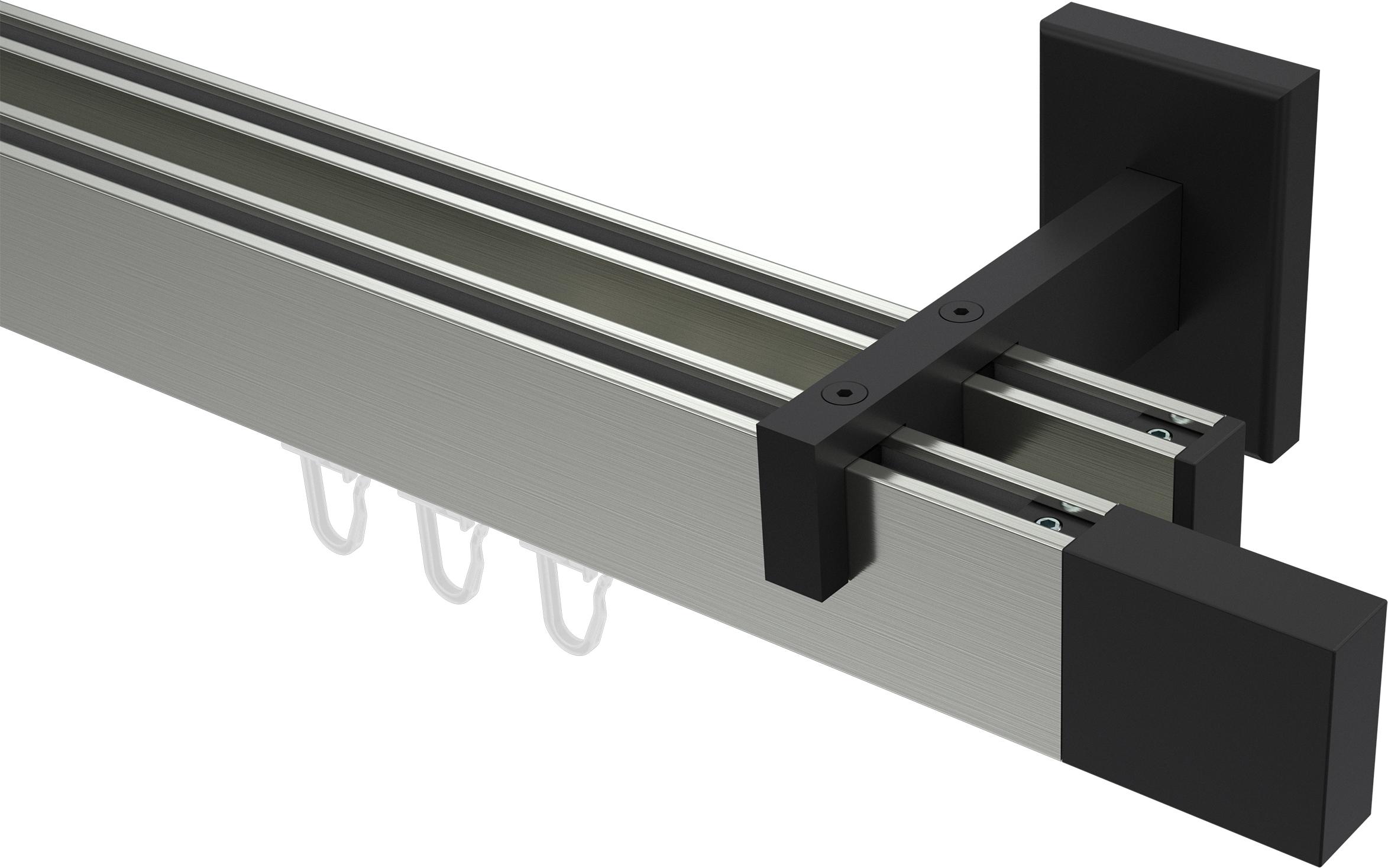 Interdeco Innenlaufstange / Gardinenstange mit Innenlauf Edelstahl-Optik / Schwarz, Typ Smartline Lox (Quader), 14x35 mm 2-läufig, 480 cm 10212921-483928Y2_KLA