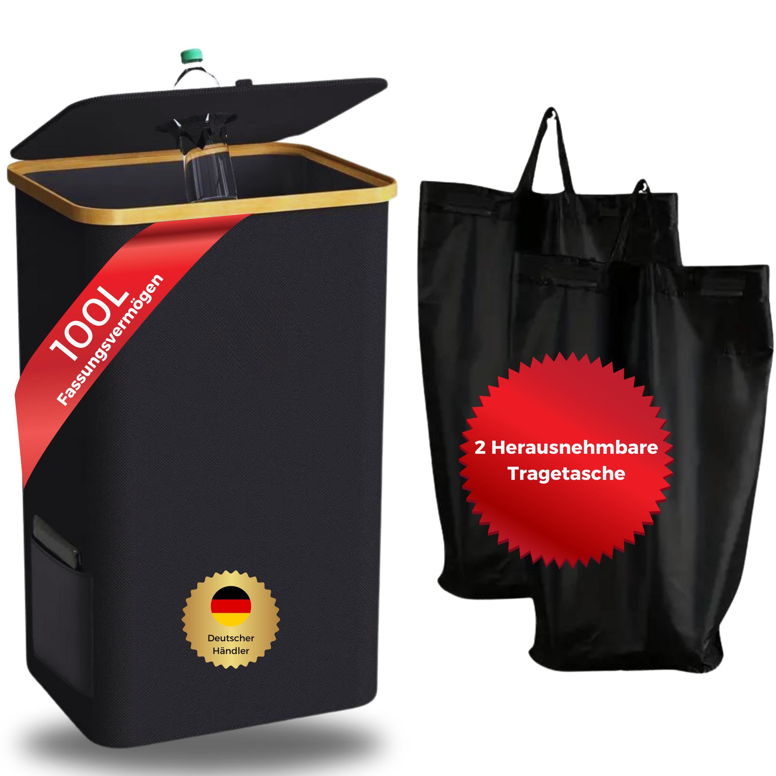 S&T Design Flaschenkorb Pfandflaschen Sammelbehälter Groß Pfandflaschen Aufbewahrung 100 l, 100L, Waschmaschinenfest, Geruchlos, 2x Tragetaschen, Faltbar Pfand01