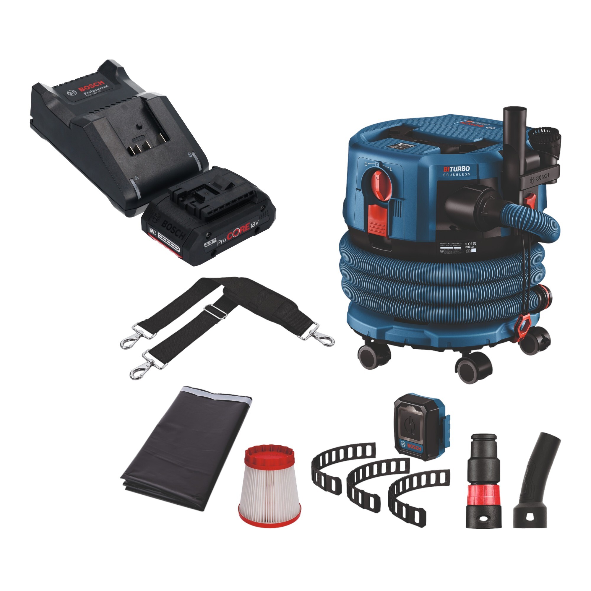 Bosch GAS 18V-12 MC Professional akumulátorový vysávač BITURBO Brushless + 1x ProCore akumulátor 4,0 Ah + nabíjačka + príslušenstvo