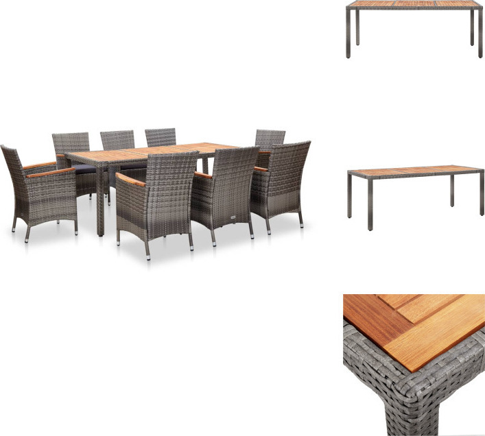 vidaXL 9-dielny záhradný jedálenský set s vankúšmi polyratan sivý - Záhradný nábytok sety