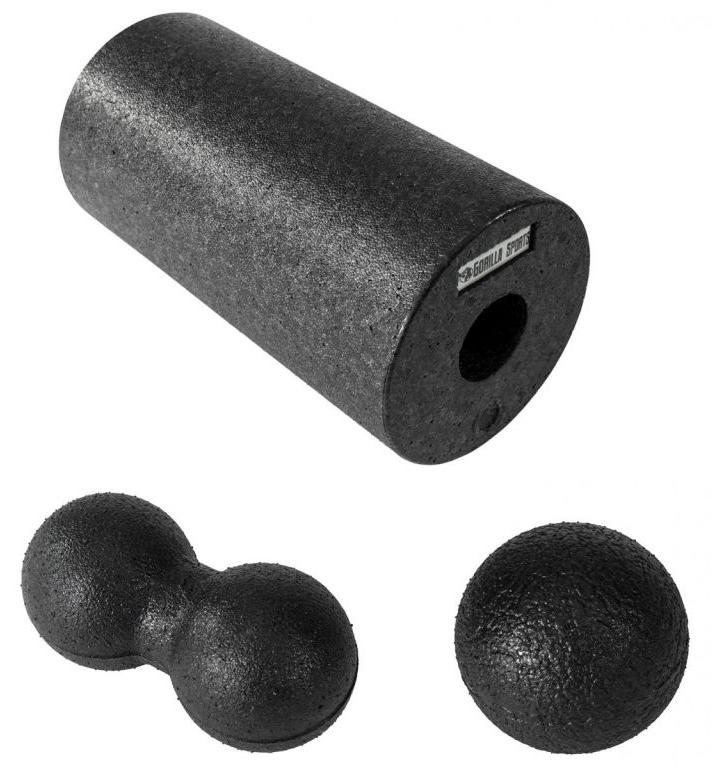 GORILLA SPORTS® Faszien Set - inkl. Faszienrolle, Faszienball und Duoball, 3er Set, Schaumstoff, Schwarz - Faszienset, Massage Set, Massageball, Faszien Training, Schaumstoffrolle 101080-00001-0140