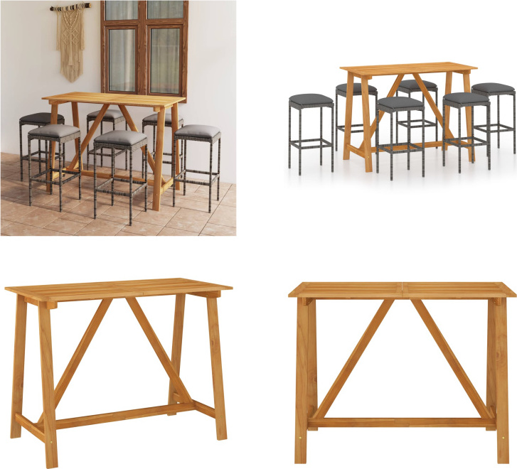 vidaXL 7-dielny záhradný barový set s vankúšmi sivý - Záhradný barový set - Záhradné barové sety - Záhradné stoly a stoličky - Záhradné stoly a stoličky