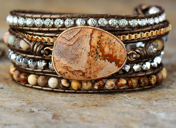 Flor de Cristal Wickelarmband Gelb Jaspis -Gewissheit WRAP-JASPIS