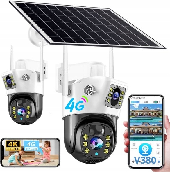 Vonkajšia Solárna Kamera 4K Hd Dva Objektívy 8Mp 4G Lte Automatické Sledovanie Ip66