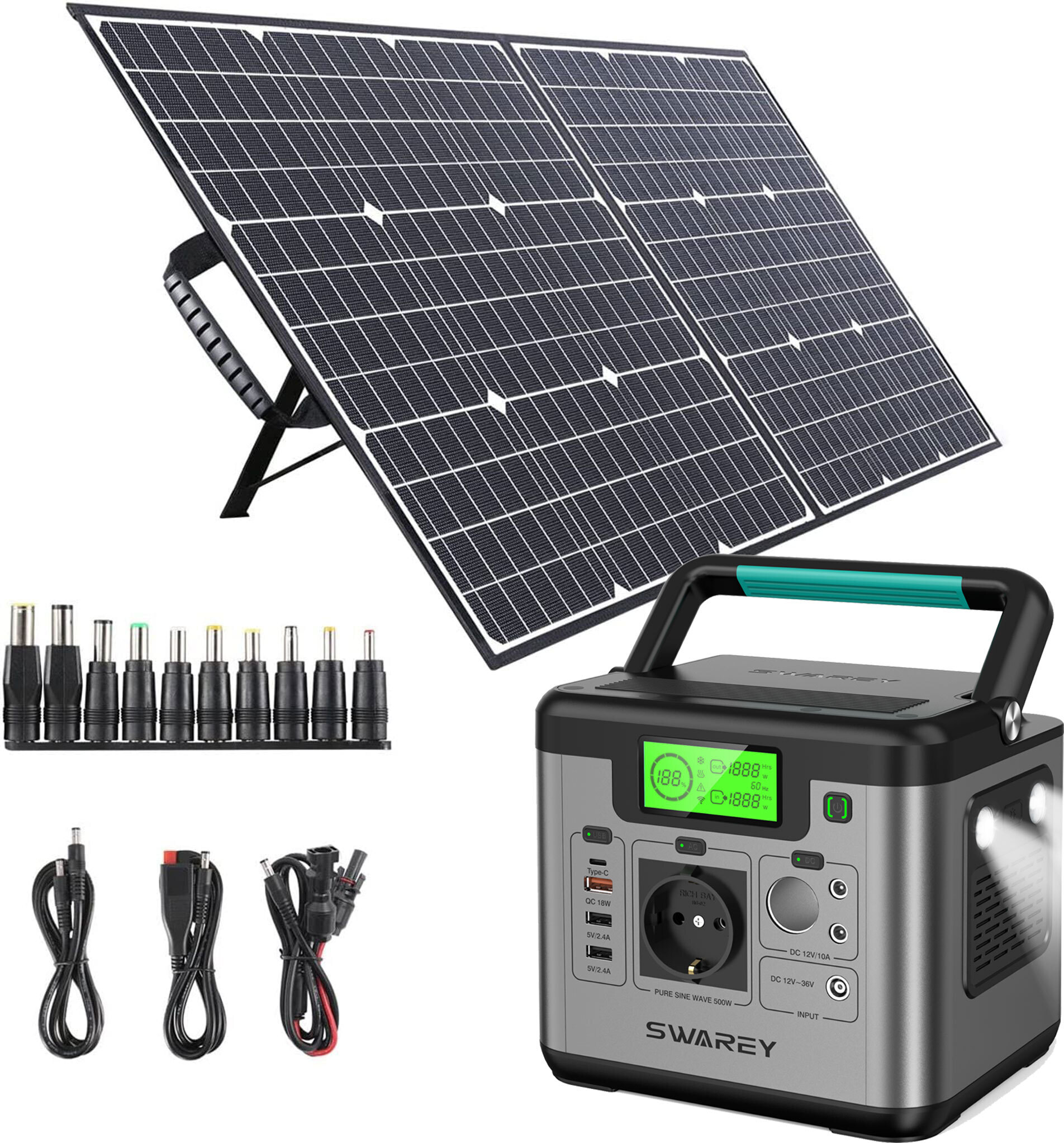 SWAREY S500 Prenosná elektráreň Solárny generátor 518Wh LiFePO4 batéria so 100W skladacím solárnym panelom, solárny generátor pre kemping Home Vanlife Off Grid Emergency