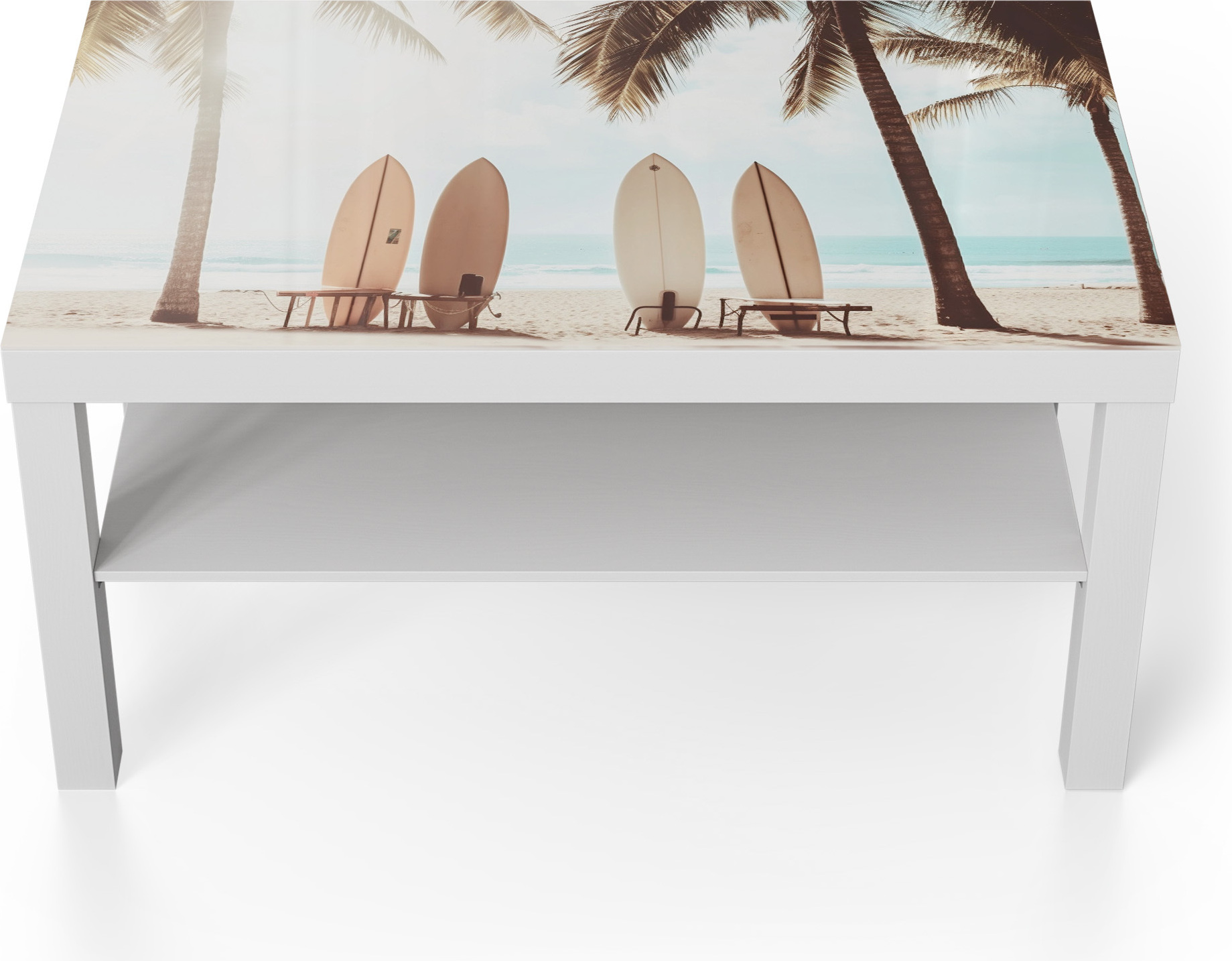 DEQORI Couchtisch 90x55 cm Weiß 'Surfparadies' Glas Beistelltisch Glastisch modern TL-90-55-W-4889